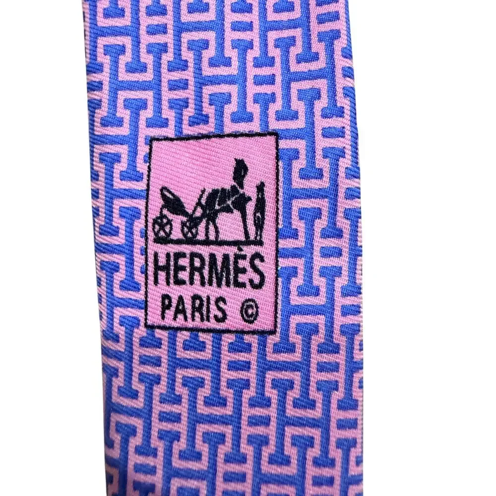 Hermès Paris Purple Geometric Micro Print 100% Silk Necktie